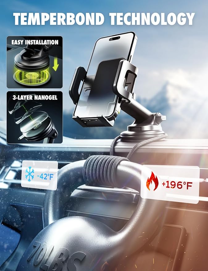Bracketron Cell Phone Holders for Your Car - TripGrip Extend Phone Holder for Car Dashboard & Windshield, One-Hand Release, 360 Rotation, Suction Cup Car Phone Holder Mount for iPhone Android Samsung