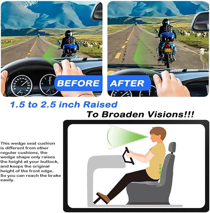 Car Wedge Seat Cushion for Car and Truck Seat Office Chair Wheelchair - Memory Foam Seat Pad for Sciatica Tailbone Pain Relief