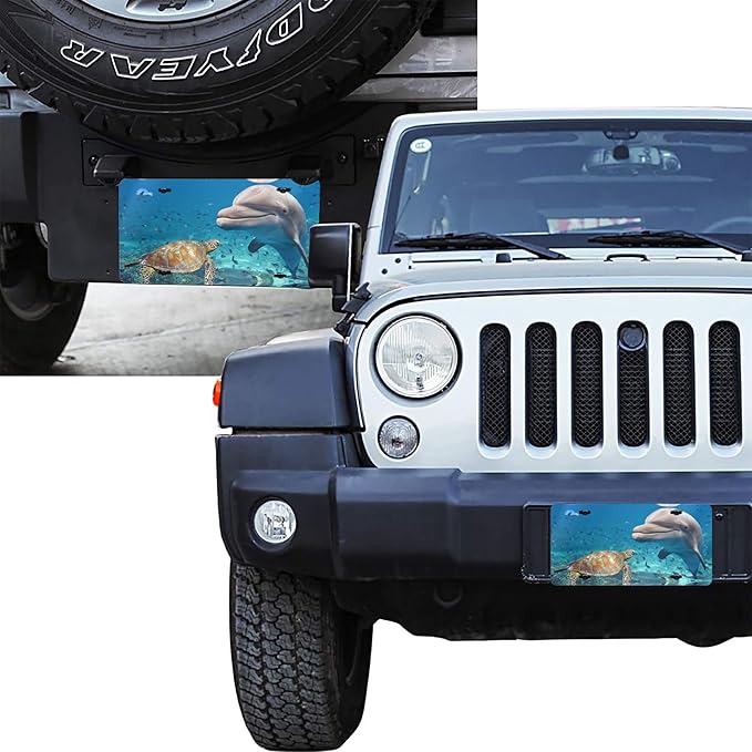Front License Plate Sea Turtles Beluga Vanity Plates Aluminum Metal Decorative Car Tag Dolphin Novelty License Plate Cover for Men Women 6 * 12 in (4 Holes)