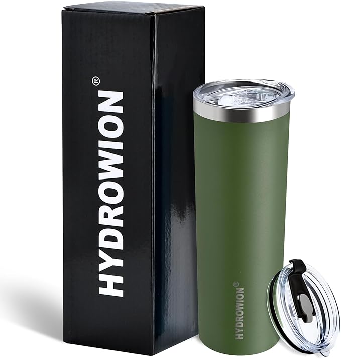HYDROWION Triple-Insulated Tumblers - Stainless Steel with Lid and Straw, 20 oz Water Bottle, Stainless Steel Cups, Coffee Travel Mug for Home & Office Olive Green