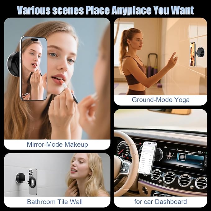 Magnetic Phone Holder for Car Super Magnet, 360°Adjustable Portable Foldable Phone Mount for Dashboard/Gym/Mirror/Shower, Compatible with iPhone 16 Pro Max/15/14/13/12 & Android Magsafe Case (Black)