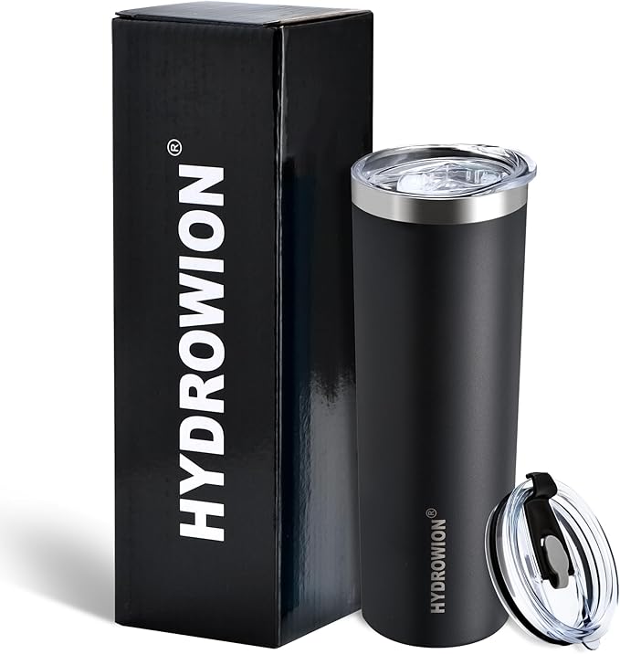 HYDROWION Triple-Insulated Tumblers - Stainless Steel with Lid and Straw, 20 oz Water Bottle, Stainless Steel Cups, Coffee Travel Mug for Home & Office Black