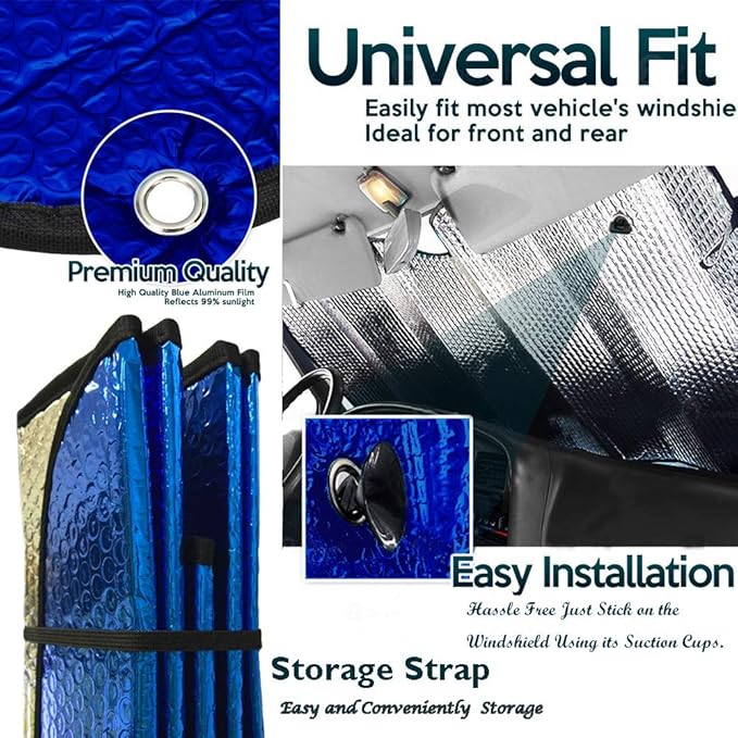 Windshield Sunshade Car Foldable UV Ray Reflector Auto Front Window Sun Shade Visor Shield Shade,Keeps Vehicle Cool - Blue (55" x 27.5")
