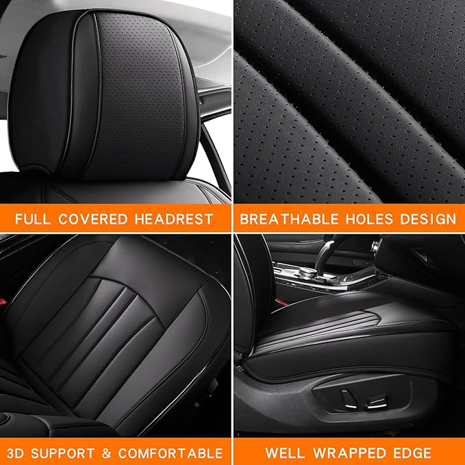 Car Seat Cover Full Set, Leather Car Seat Cover, Waterproof Seat Covers, Car Seat Cushion, Nappa Leather Seat Covers Car Seat Protector Universal Fit Most Cars Black