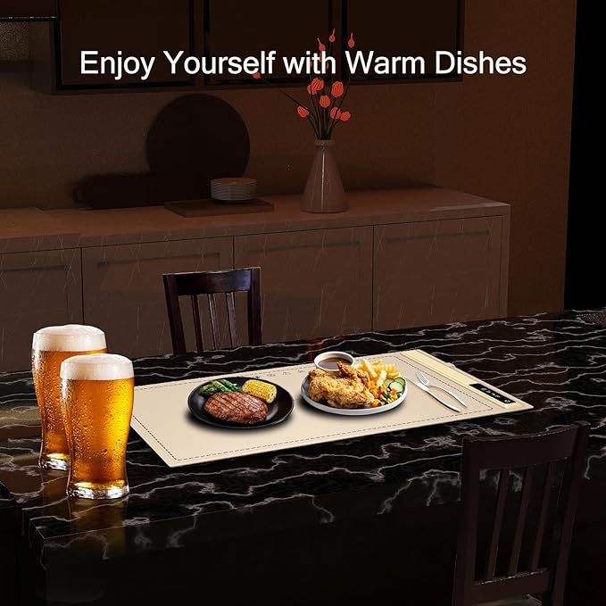 Electric Warming Tray-Kitchen Gadgets Portable Food Warmer,Foldable Roll Up Silicone Food Warming Mat with 3 Temperature Settings,Versatile Food Warmers for Parties Buffet (Beige-2Pack)