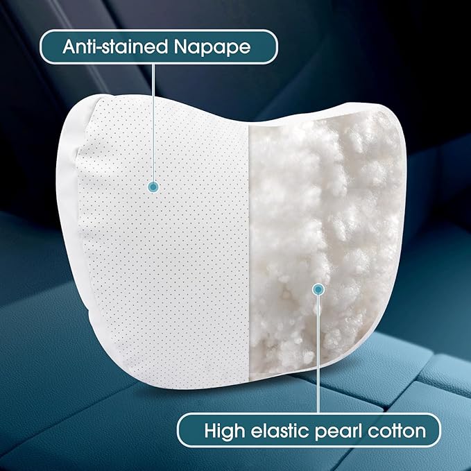 Upgraded Car Seat Neck Pillow - Adjustable Height Headrest Cushion - Fits Tesla Model 3/Y/S/X High Elastic Pearl Cotton Interior and Ventilated Nappa Leather - Neck Pain Relief (2 Pack White)