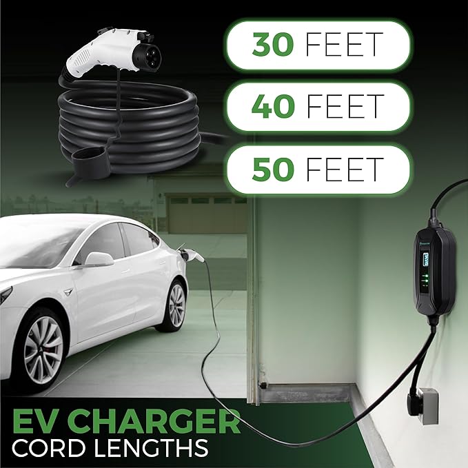 PRIMECOM Level 2 EV Charger 220/240V, 16A, 30ft & 50ft, Portable EVSE Electric Vehicle Charging Cable Compatible with Bolt Volt Leaf BMW i3 Fiat 500e Clarity NIRO Prius (50 Feet, 14-30P)