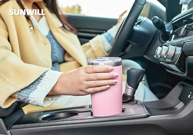 SUNWILL Travel Coffee Tumbler 20 oz, Insulated Mug with Lid, Stainless Steel Cup for Hot and Cold Drinks, Powder Coated Sakura