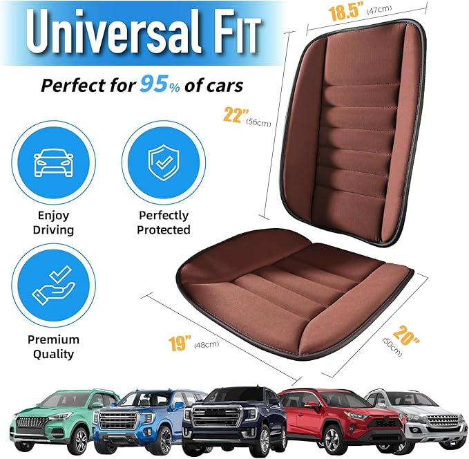 Car Seat Cushion with Back Support Pillow, Comfy Lumbar Support & Seat Cushion, Memory Foam Driving Pillow for Back-Sciatica Pain Relief, Auto Pad Suitable for Car, Truck, SUV - Brown