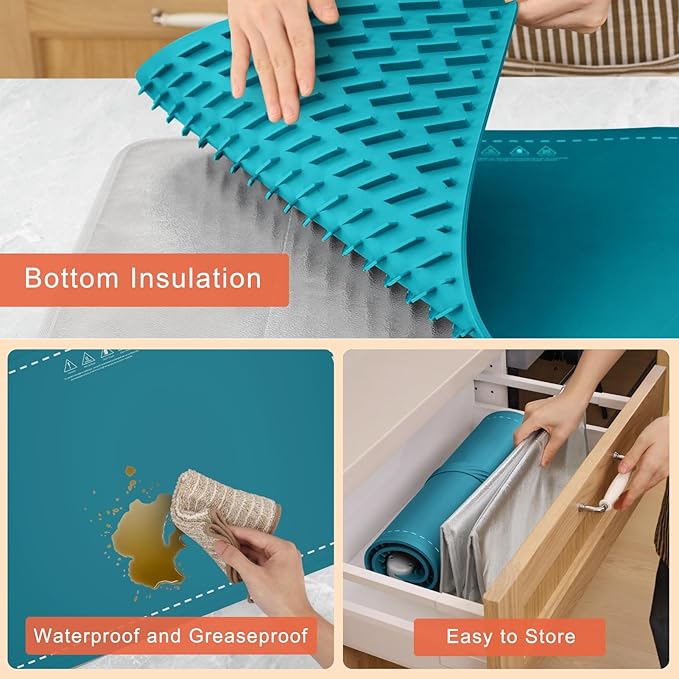 FYY Warming Mat for Food with Heat Resistant Pad, Prevent Countertop Cracks, Keep Meal Warm, Rapid and Full Surface Heating, 6 Temp Settings, 6H Timer, Rollable Portable Food Warmer Mat Dark Green