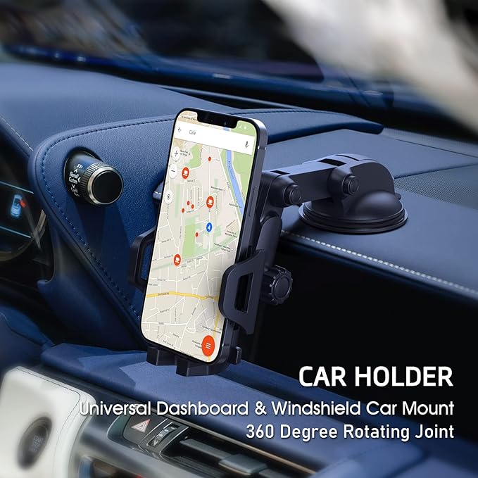 Esoulk 360° Rotating Windshield & Dashboard Car Phone Holder – Strong Suction Cup, Adjustable Long Arm, Secure Grip, Compatible with iPhone, Samsung, Android, GPS – Stable, Durable & Easy to Install