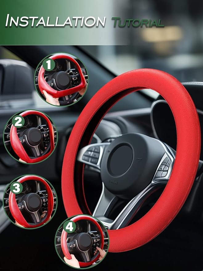LRITER Car Steering Wheel Cover, Non-Slip Silicone Material, Multiple Color Choices, Universal Auto Parts Steering Wheel Cover, Suitable for Most Cars (Red2PCS)