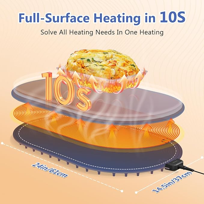 Warming Mat for Food with Adjustable Temperature Timer,10S Fast Heating Silicone Food Warmers for Parties Buffet and Home Daily,Food Warming Mat with Insulating Pad Raised Feet Protects Table