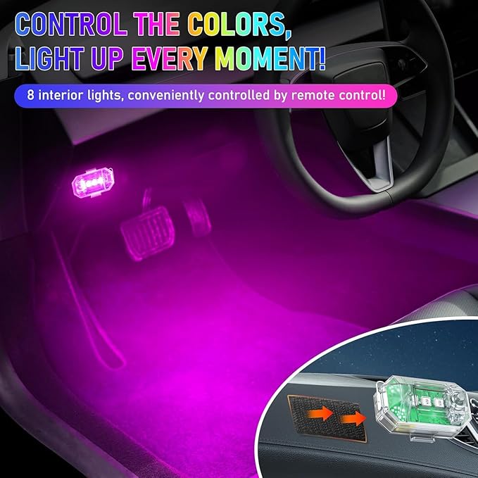 Wireless LED Lights for Car,Wireless Rock Lights with 8 Colors 10 Modes,Rechargeable LED Strobe Warning Light with Remote Control for Motorcycle,Bicycles,Drone,e-Scooter, Boats, Camping