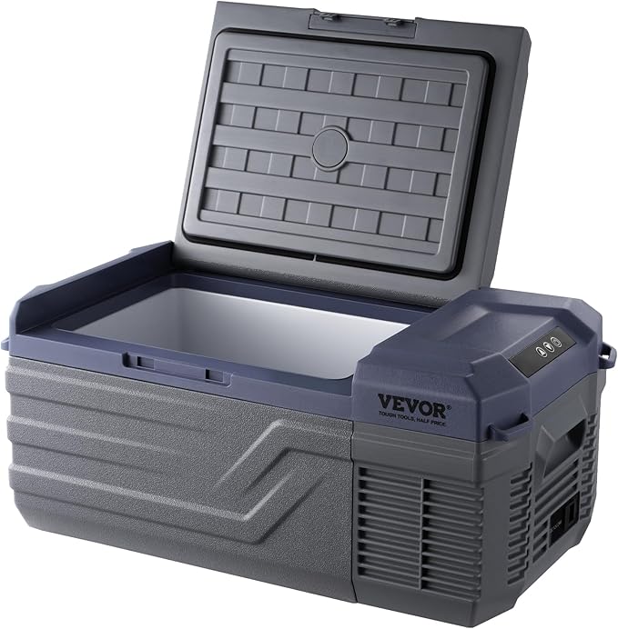 VEVOR 12 Volt Car Refrigerator Fridge, 15 L Single Zone Portable Freezer, -4℉-68℉ Adjustable Range, 12/24V DC and 100-240V AC Compressor Cooler for Outdoor, Camping, RV, Grey
