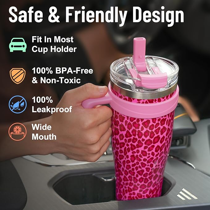 Zukro 40 oz Tumbler With Handle And Straw, Leak-proof Closable Flip Straw Lid, Insulated Stainless Steel Coffee Cup for Hot and Cold Drinks, Travel Mug Fit in Cup Holder, Dishwasher Safe