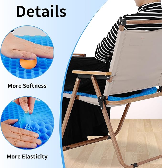Ergonomic Gel Seat Cushion for Long Sitting, Tailbone and Coccyx Pain Relief, Office Chair Comfort, Wheelchair Pad, Chair Cushion for Back Support, Comfort Wheelchair Seat Cushions (Blue)