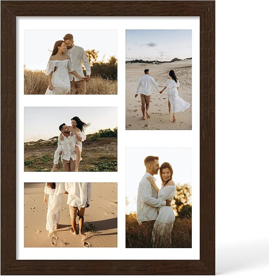 Solid Oak Wood Frame - 11x14 Walnut Wooden Picture Frames with Real Tempered Glass,5 Opening 4x6 with Mat or 11x14 Without Mat for Wall Decor Art Photo(Color Walnut)