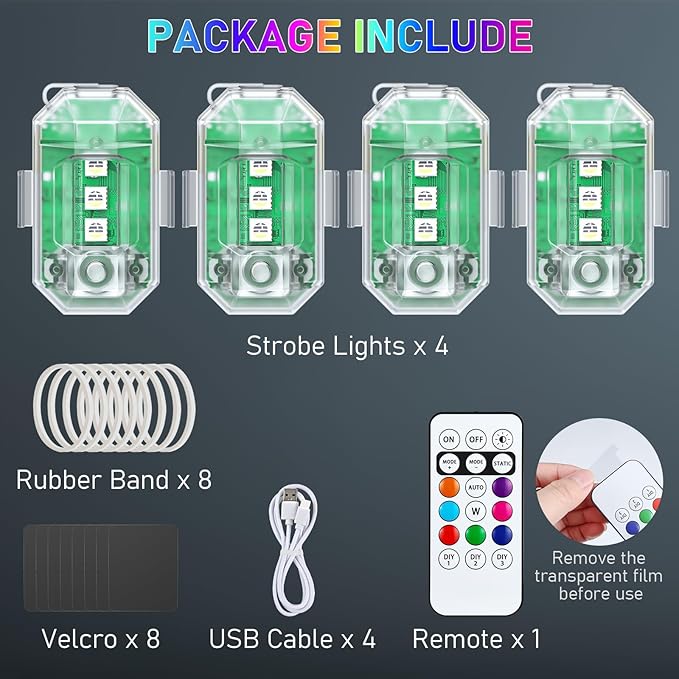 Wireless LED Lights for Car,Wireless Rock Lights with 8 Colors 10 Modes,Rechargeable LED Strobe Warning Light with Remote Control for Motorcycle,Bicycles,Drone,e-Scooter, Boats, Camping