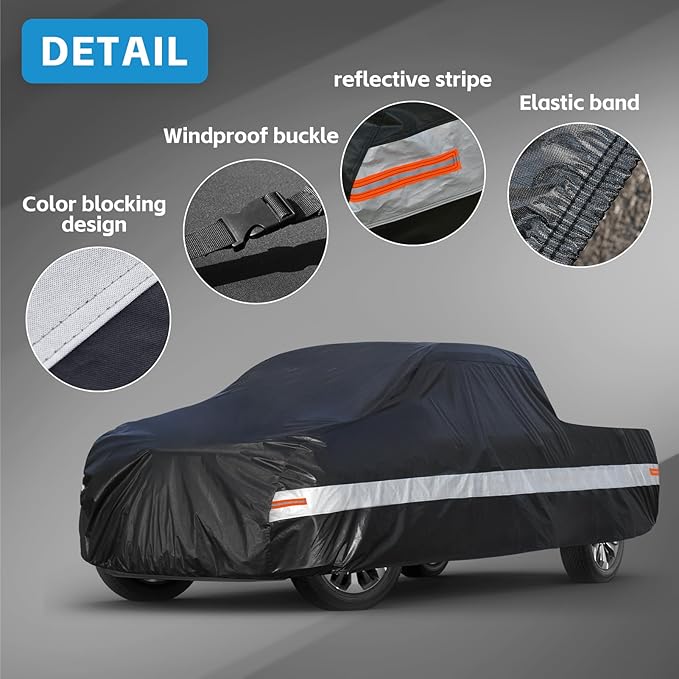 10 Layers Truck Cover Waterproof All Weather. Pickup Truck Cover Rain Snow UV Dust Protection. Length: 242-250 inches, Universal Fit for Ford F150 Chevy Silverado Dodge Ram 1500.