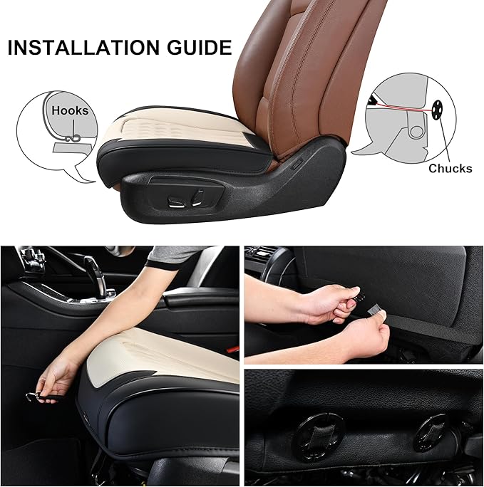 Front Car Seat Bottom Covers 2 Pack, Universal Auto Seat Cushions, Nappa Leather Full Wrapping Edge Compatible with Most of Vehicles - SUVs/Sedans/Pickup Trucks, Black&White