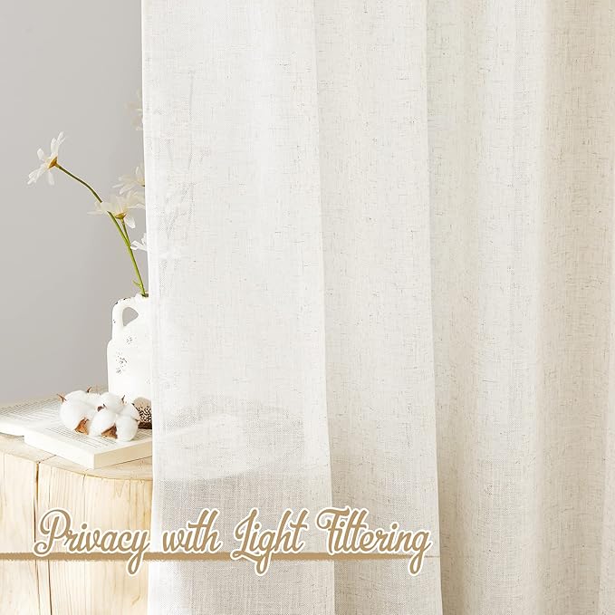 NICETOWN Linen Curtains & Drapes for Bedroom 63 inches Long, Grommet Flax Linen Blend Window Treatment Privacy with Light Filtering for Living Room/Boys Room, W66 x L63, 2 Panels