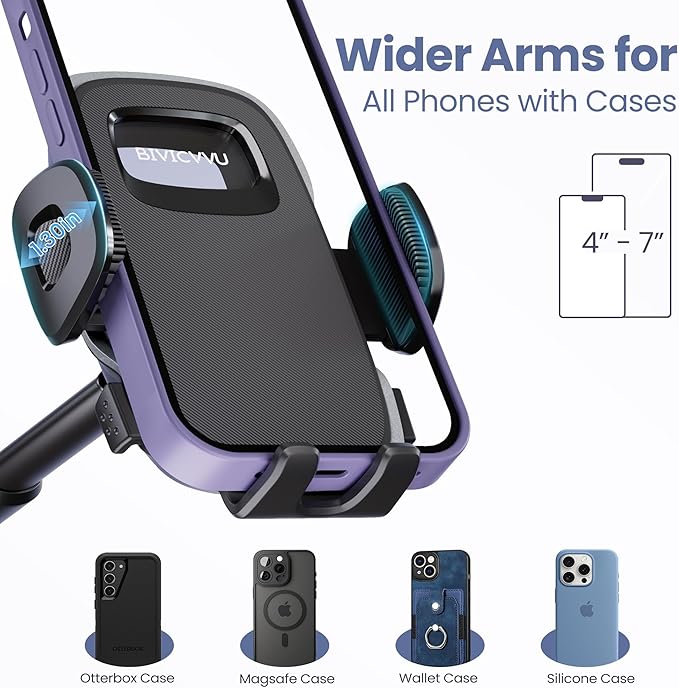 Car Phone Holder, Phone Holders for Your Car Dashboard Windshield, 360° Adjustable (4.8-7") Telescopic Arm, Suction Cup Cell Phone Holder for Truck Cradles Universal Car Mount for All Smartphones