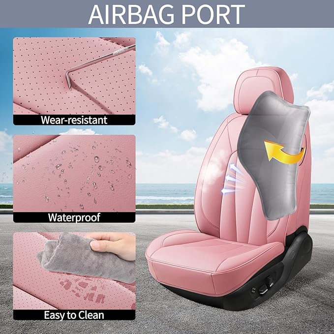 Pink Seat Covers for Cars,Front Seats Universal Fit for SUV, Sedans and Trucks,Waterproof Breathable Full Wrapping Edge Seat Covers, Luxury Automotive Seat Protecor Covers