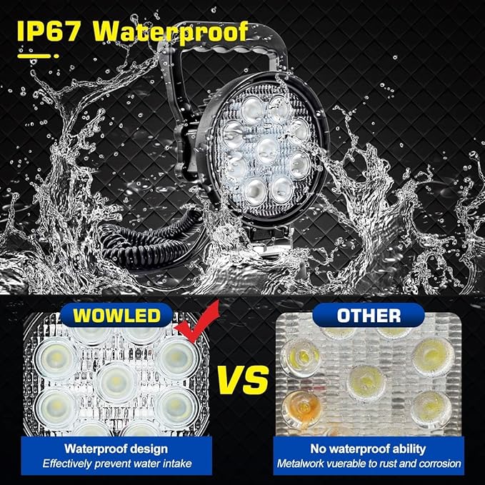 WFPOWER Magnet Light Bar, Magnetic Base, Cigarette Lighter Powered, Portable LED Flood Light Work Lamp for Car Off-road SUV Trailer Tractor Truck Engineering Maintenance Garage Camping (27W Round)