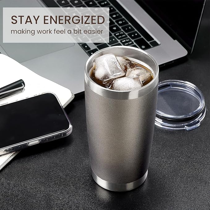 MEWAY 20oz Tumbler 12 Pack Double Wall Vacuum Insulated Travel Mug Bulk, Stainless Steel Tumblers with Lid and Straw, Durable Powder Coated Coffee Cups for Cold & Hot Drinks (Cold Gray, 12)