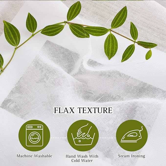 NICETOWN White Linen Sheer 90 inch Curtains for Living Room, Grommet Semi Sheer Window Treatment Linen Blend Privacy with Light Filtering Drapes for Farmhouse/Cottage, W36 x L90, 2 Panels