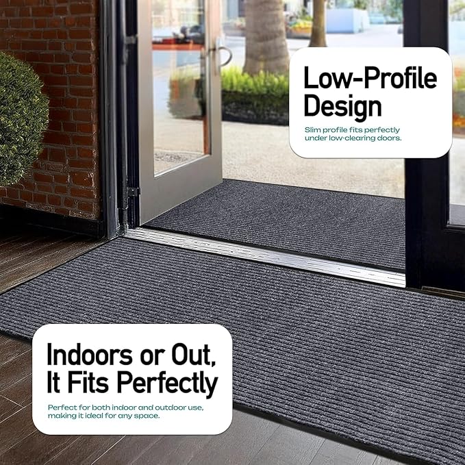 MaxMat® 4-Pack Extra Large Commercial Floor Mat, 3 x 5 Feet Heavy Duty, Waterproof, Low-Profile, Easy to Clean, Rubber Entry Mat (Grey, 3 x 5 Feet - 4 Pack)