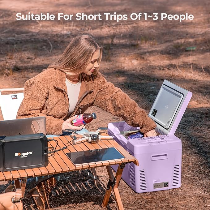 BougeRV Purple 23Quart Portable Refrigerator, 12 Volt Fridge 22L, Portable Freezer Compressor Cooler 12/24V DC 110~240 Volt AC for Truck Van RV Camper -8℉~50℉