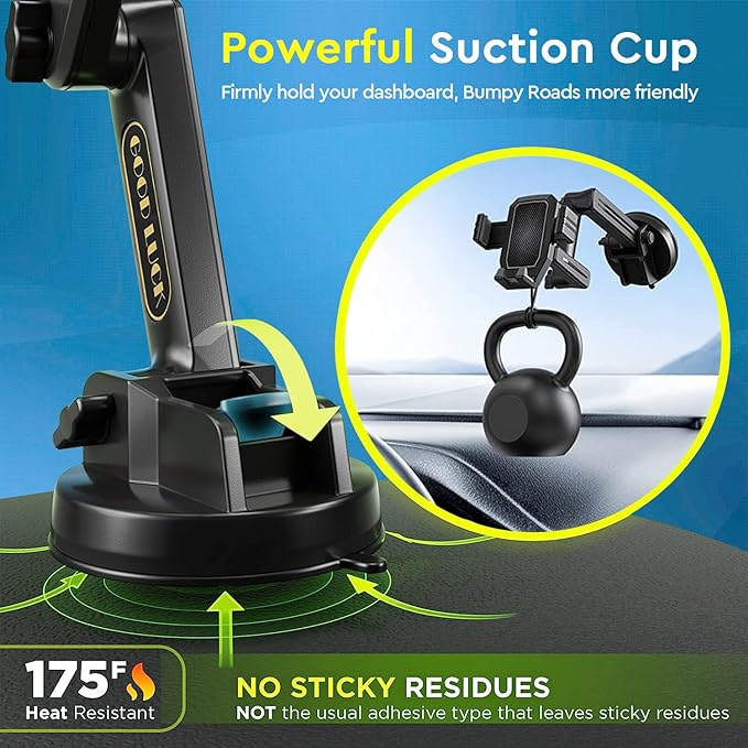 Phone Mount for Truck, Truck Phone Holder Mount Heavy Duty, Dashboard Windshield Phone Holder for Semi Truck, Suction Cup Phone Mount for Truck Accessories, Compatible with iPhone/Samsung