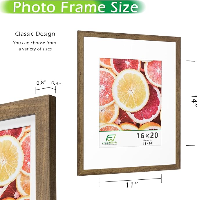FrameWorks 2-Pack, 16x20 Matted to 11x14 Picture Frame, Dark Oak – Classic Wooden Photo Frame with Tempered Glass, Modern Matte Finish for Prints, Posters, Certificates & Wall Decor – Gallery-Ready