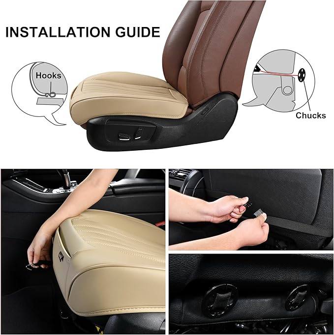 2 Pack Front Car Seat Bottom Covers, Universal Auto Seat Cushions, Nappa Leather Full Wrapping Edge Compatible with Most of Vehicles - SUVs/Sedans/Pickup Trucks, Beige
