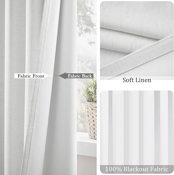 UHITECH Natural Blackout Curtains for Bedroom Living Room Darkening Drapes Black Out Curtain 63 Inches Length 2 Panels Set Thermal Linen Natural Drapes for Windows