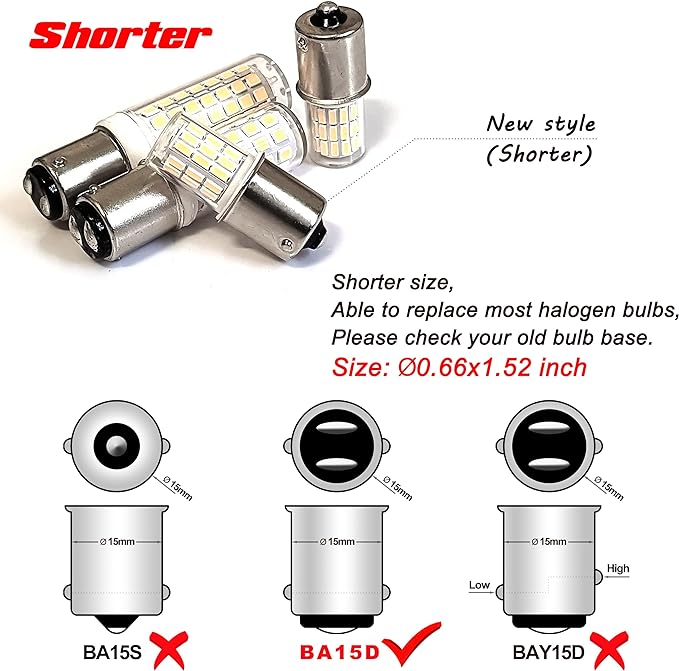 12V BA15D LED RV Camper Interior Light Bulbs,1076 1142 1176 S8 3W 6000K Daylight Bright White,Double Contact DC Bayonet Base,AC10-24V DC10-30V Low Voltage BA15D for Marine Boat Trailer Lights,5Pack