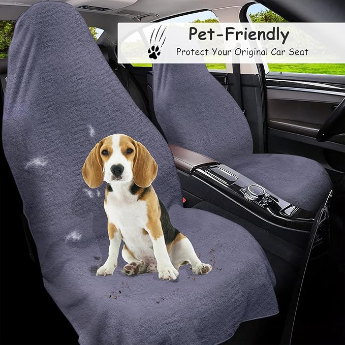 Car Seat Towel Cover, 2pcs Universal Front Seat Protector for Cars, SUVs and Trucks, Sweat Towel Car Seat Cover for Gym, Yoga, Swimming, Pets and Family Travel, Purple Gray