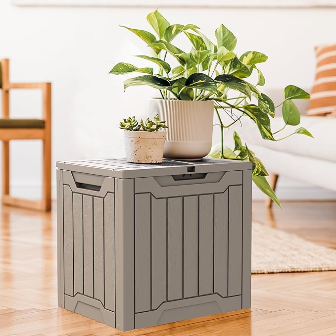 YITAHOME 30 Gallon Deck Box Outdoor Storage Box, Waterproof Resin Package Delivery and Storage Box with Lockable Lid for Patio Furniture Cushions, Pool Accessories, Garden Tools, Brown