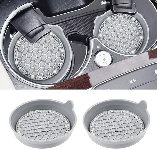 Amooca Car Cup Coaster Universal Non-Slip Cup Holders Bling Crystal Rhinestone Car Interior Accessories 2 Pack Light Gray