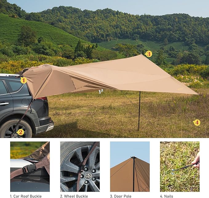 Tailgate Tent,Tailgate Awning, Car Awning Sun Shelter Waterproof 3000MM UPF 50+, for Outdoor Camping, SUV, Truck Van Camper Trailer
