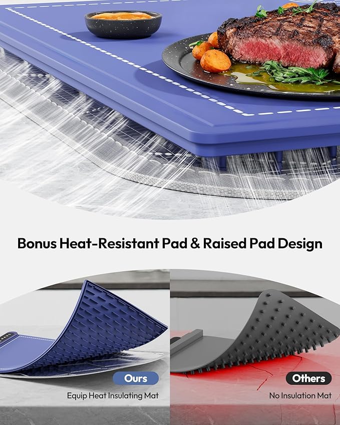 Gaiatop Food Warmers for Parties Buffet with Trivet, RGB Edge, Electric Warming Mat for Countertop, 6 Temp Level 122℉-212℉, 6 Timer Settings, Full-Surface Fast Heating, Portable Silicone Food Warmer