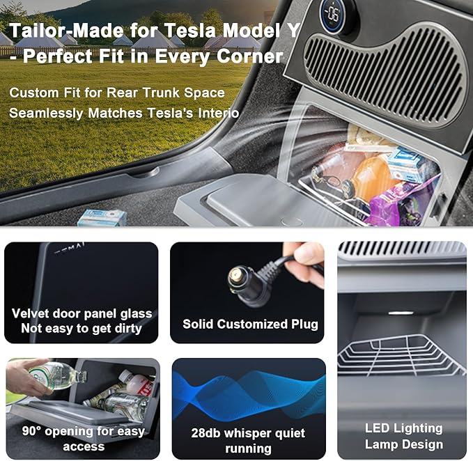 Car Refrigerator for Tesla Model Y 21-24, Model Y Junpier 2025+ 16L Capacity Trunk Car Fridge, -6°C Cooling, Portable Freezer Cooler for Camping, Outdoor Driving