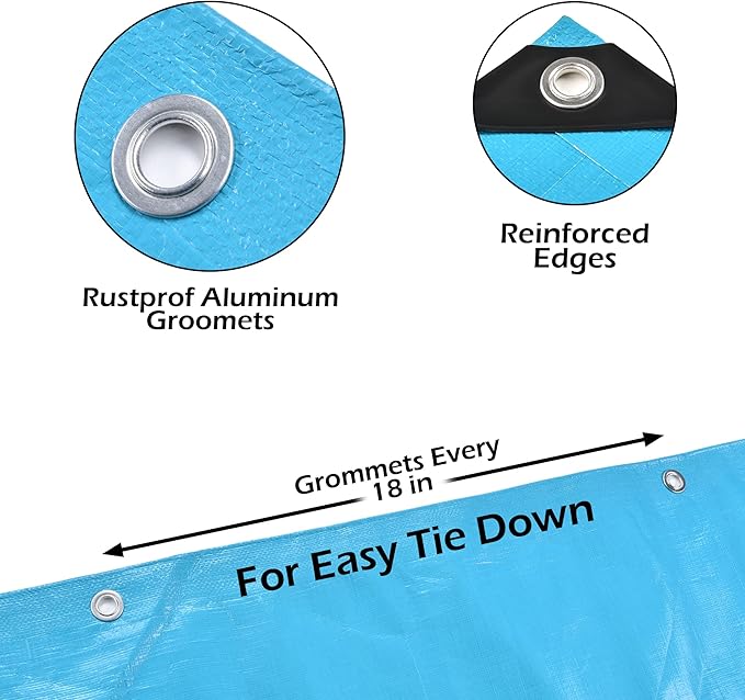 Tarps Heavy Duty Waterproof 10x12-12 mil Thick Camping Tent - Blue Tarp 10x12 UV Resistant, Rip & Tear Proof with Metal Grommets – Multipurpose Use for Camping, Tent, Boat, RV, Car, & Pool Cover