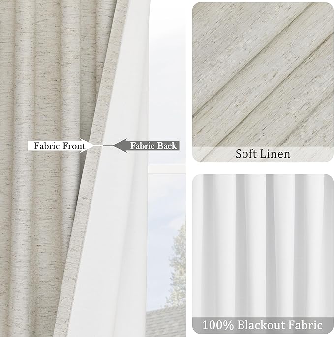 UHITECH Blackout Curtains 72 Inches Long for Bedroom 2 Panels Set 100% Black Out Curtain for Living Room Darkening Drapes Natural Beige Drapes Neutral Thermal Insulated