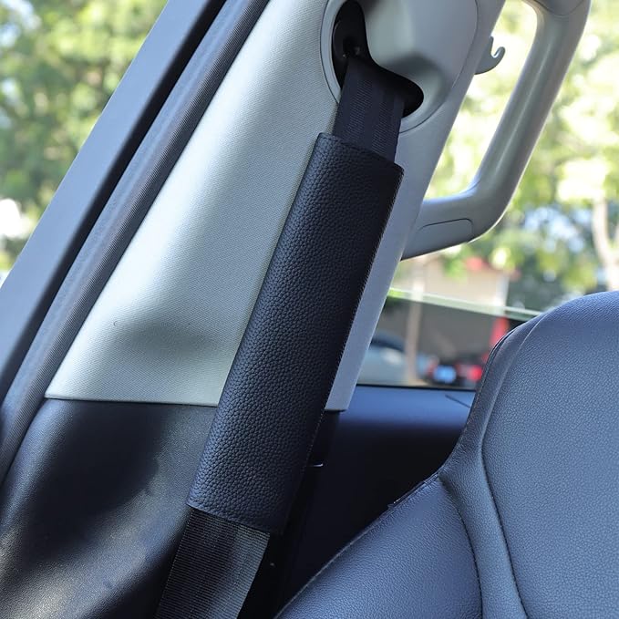 Car Seat Belt Covers for Adults Soft Leather Seatbelt Shoulder Pad Neck Cushion Protector Comfortable Driving Car Accessories Truck SUV Airplane Backpack (SC01Black-9in-1Pack)