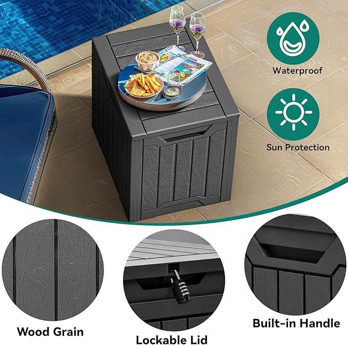 YITAHOME 31 Gallon Outdoor Storage Box, Resin Deck Box and Waterproof Package Delivery Box for Gardening Tools, Pool Supplies, Patio Furniture, Lockable, Black