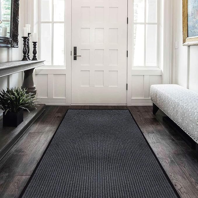 MaxMat® Industrial Grade Door Mat - Extra Large, Heavy Duty, Waterproof, Low-Profile, Easy to Clean Floor Mat (3 x 10 Feet, Grey, MXM-RIB0310GY)