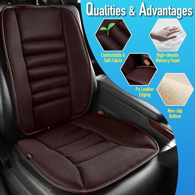 Memory Foam Car Seat Cushion with Lumbar Support Pillow, Memory Foam Driving Pillow for Back-Sciatica Pain Relief, Auto Pad Suitable for Car, Truck, SUV - 4D Mesh Brown